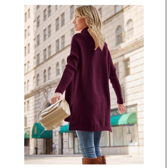 Maroon Turtleneck Sweater Oversized Split Hem Comfy Cozy Pullover Fall Winter S - Picture 2 of 11